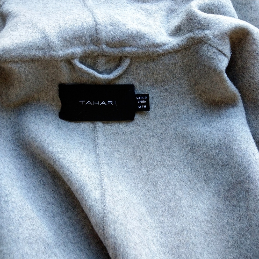 🍒NWT🍒 TAHARI HEATHER GREY WRAP COAT - Picture 7 of 10